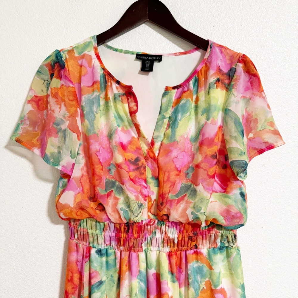 Cynthia Rowley Smocked Waist Tiered Floral Maxi Dress - Picture 3 of 10